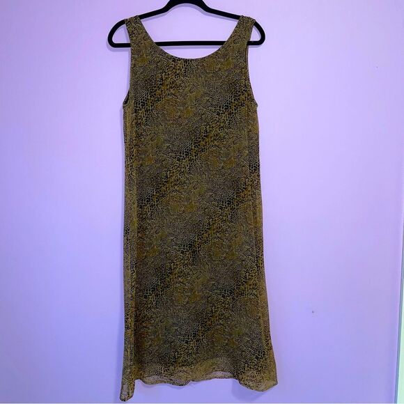 Vintage Robbie Bee 100% Silk Midi Dress Brown Animal Print Sleeveless Size 10 - Picture 1 of 9